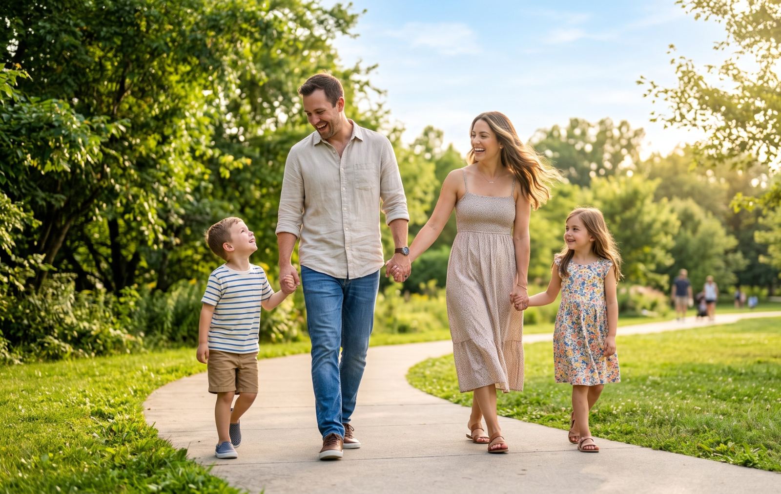 Família caminhando em um parque
